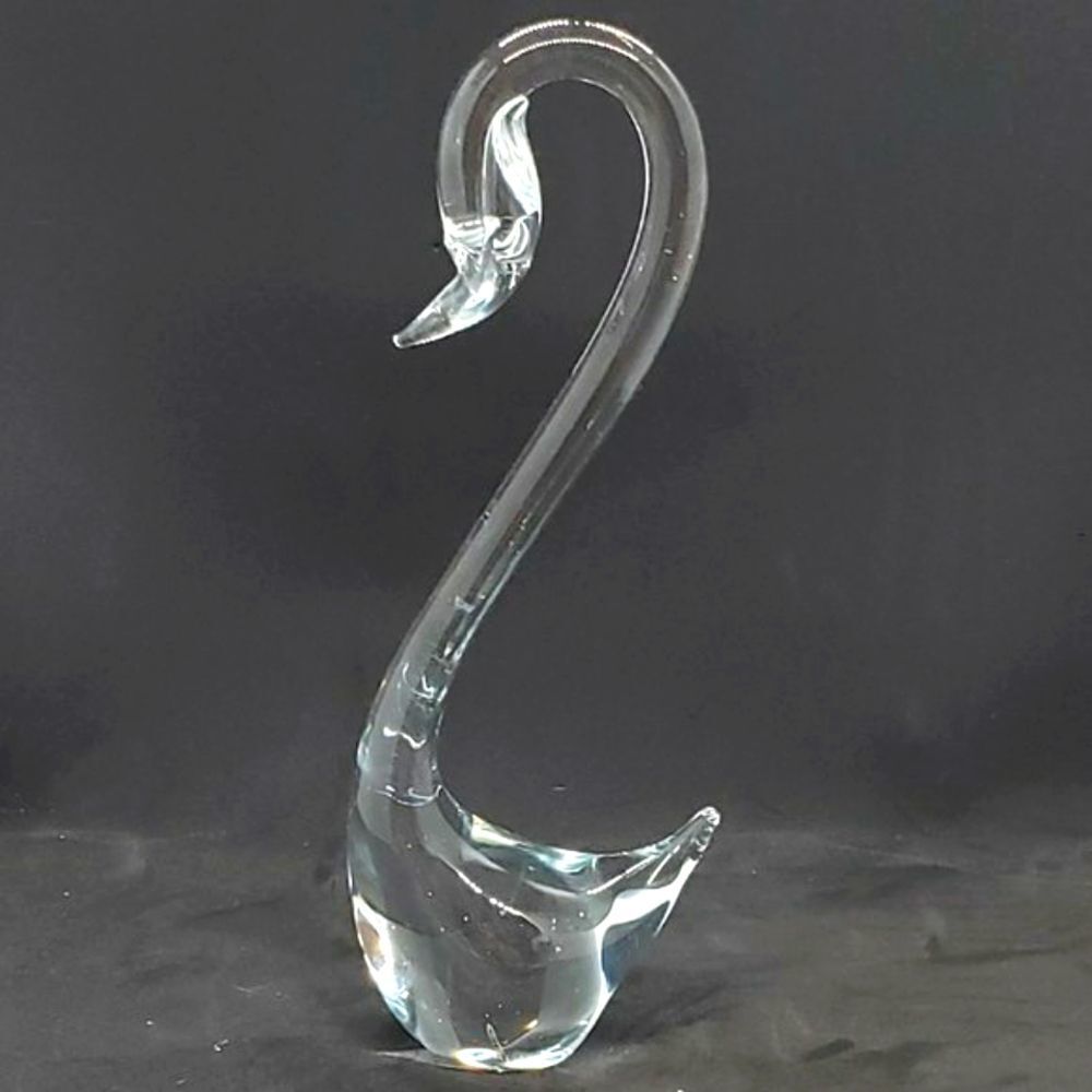 Vintage MCM Clear Art Glass Swan Paperweight or Figurine